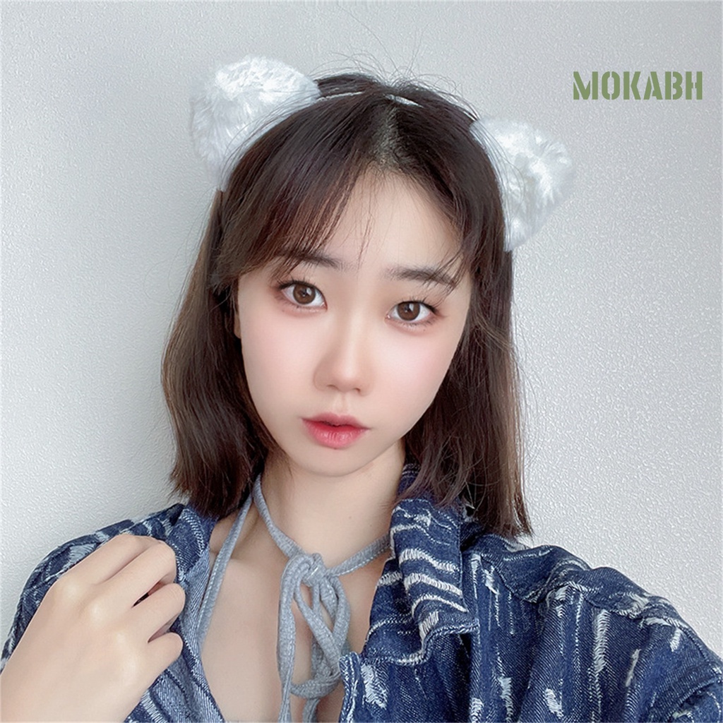 Băng Đô Cài Tóc Tai Mèo Phủ Lông Màu Trơn Nhẹ Nhàng Co Giãn Nhỏ Gọn Dành Cho Nữ