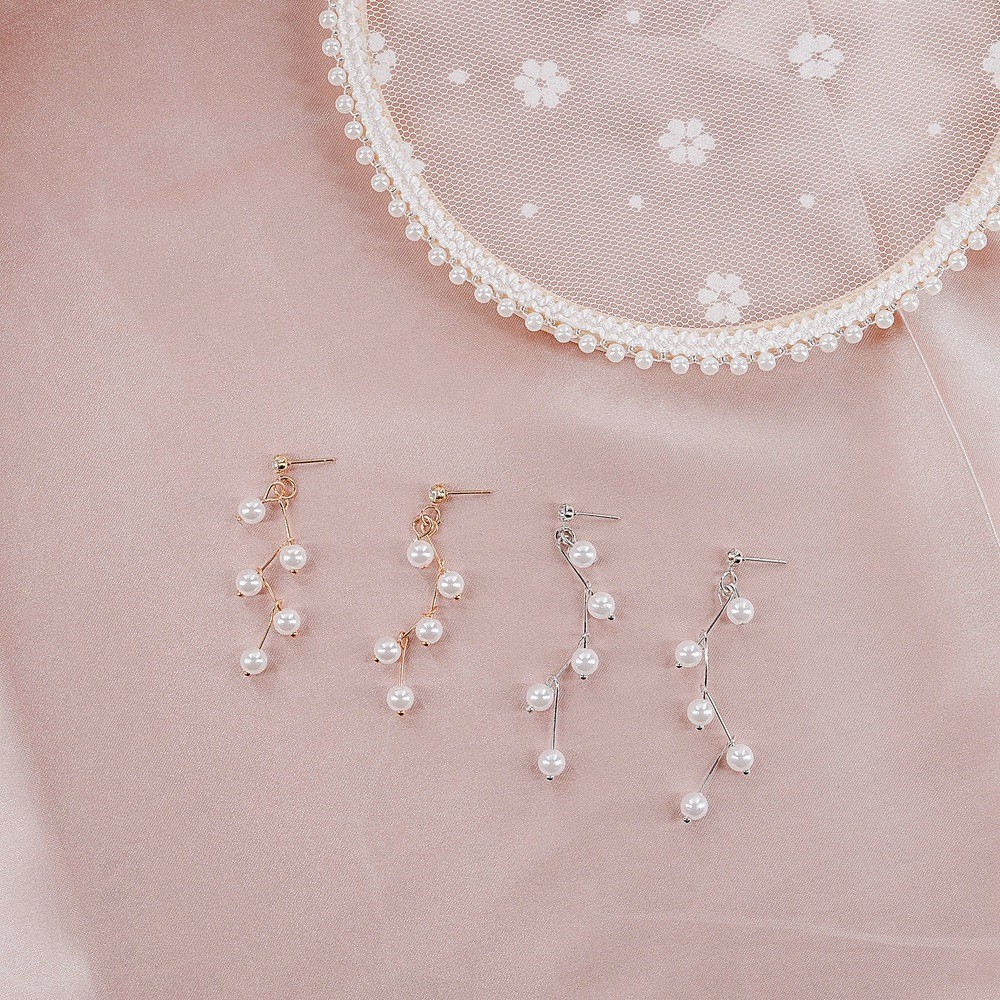 Khuyên tai dáng dài đính ngọc trai nhân tạo thời trang