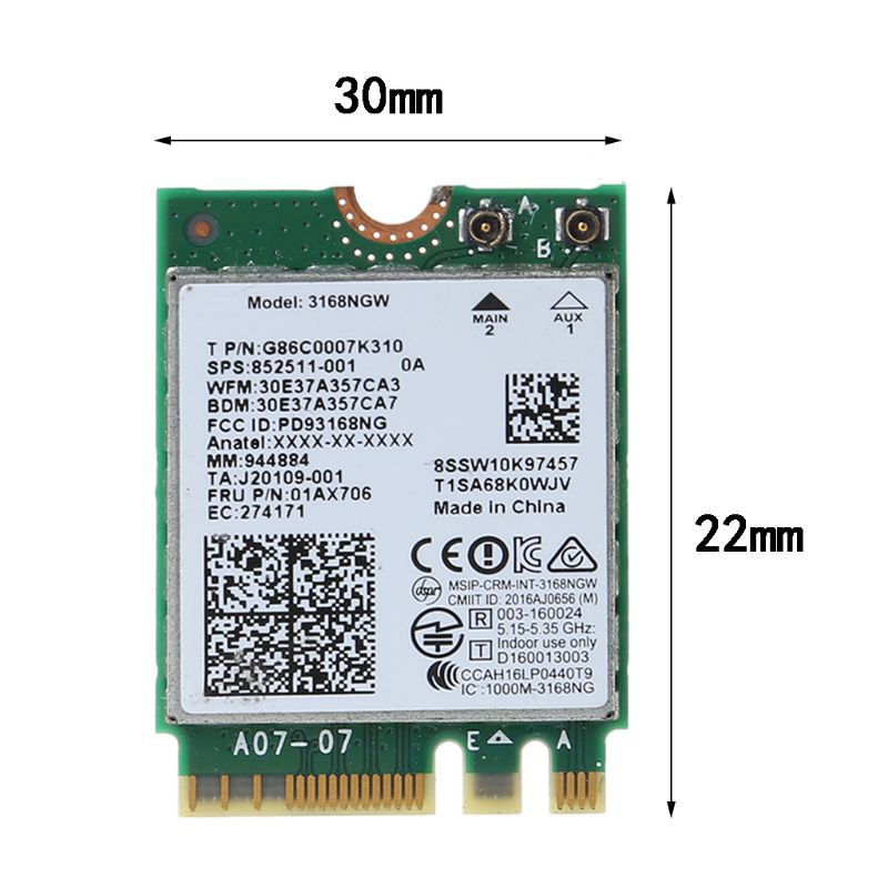 Đầu Chuyển Đổi Mạng Không Dây 3168 Ac 3168ngw Ngff M.2 802.11ac