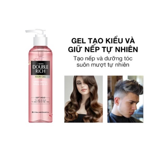 Gel Tạo Kiểu Double Rich Strong Giữ Nếp Uốn Tóc - Soft Giữ Nếp Tự Nhiên 250ml