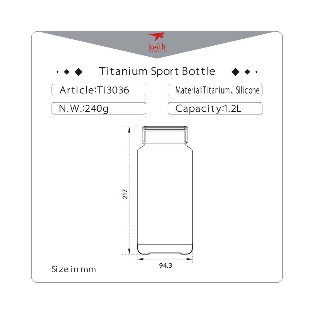 Bình nước Titanium Keith Ti3036 1200ml Công Nghệ Không Ren