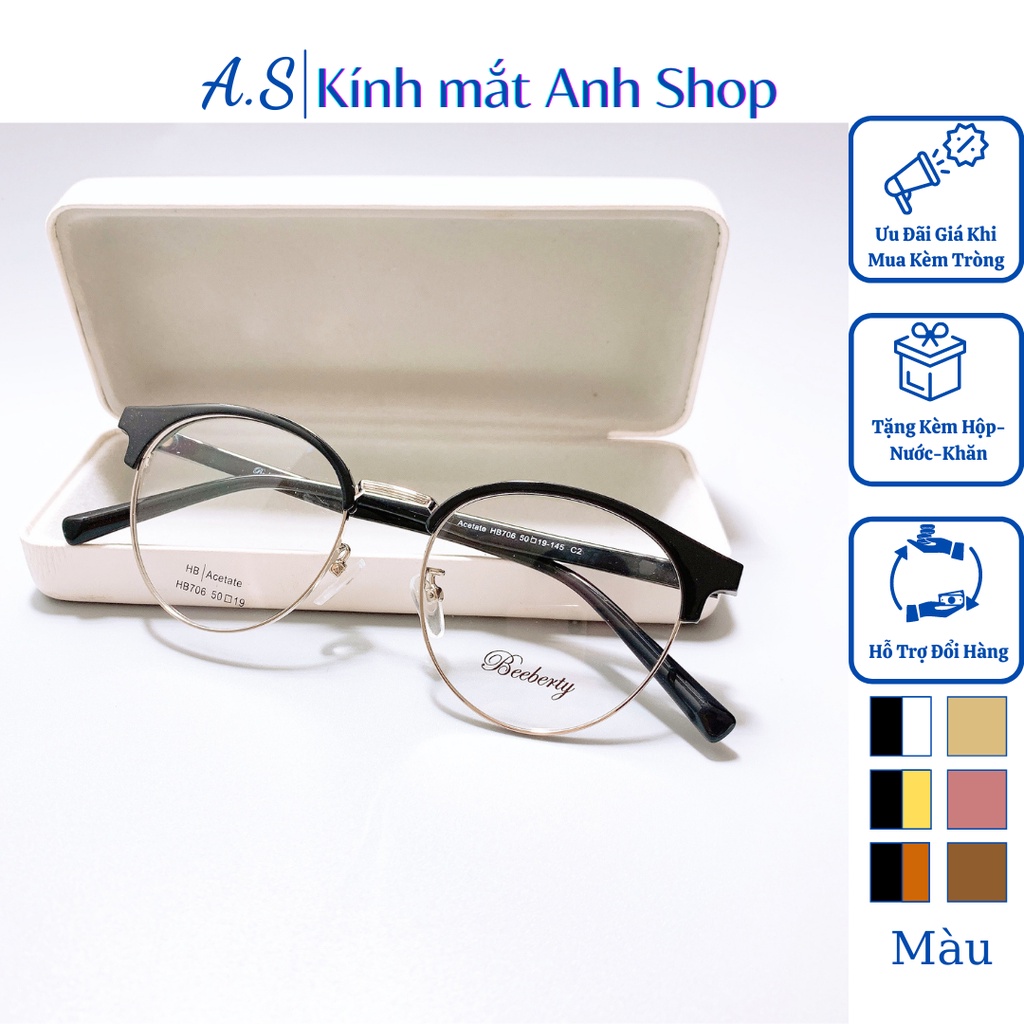 Gọng kính cận tròn to thời trang chất liệu hợp kim 706