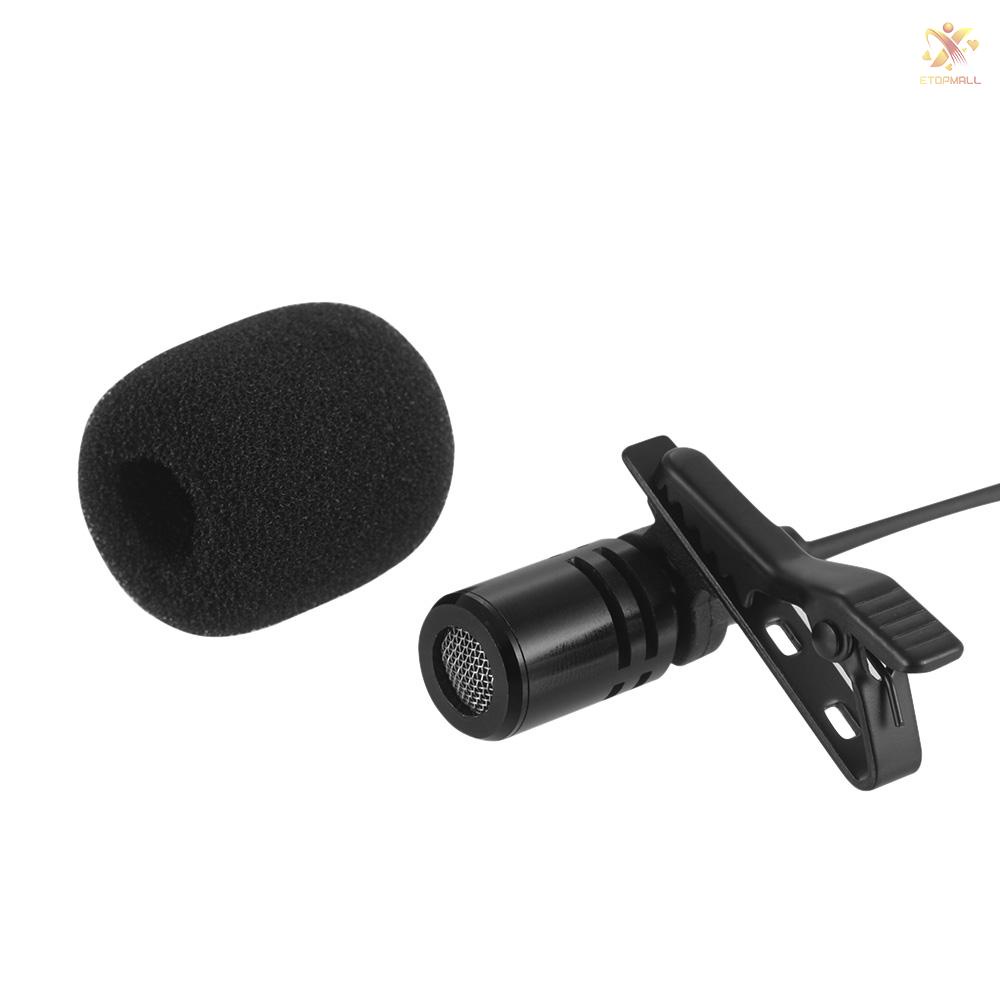 ET Mini Clip-on Lapel Lavalier Condenser Microphone Mic with 3.5mm Headphone Output Jack for  iPad Android Smartphone DSLR Camera Computer PC Laptop