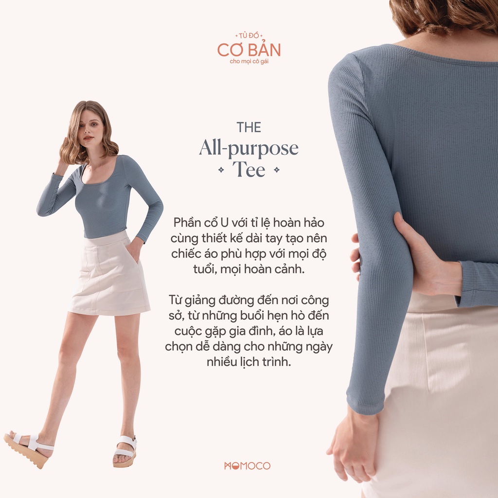 Áo phông nữ chất thun cotton MOMOCO thiết kế dài tay cổ vuông dáng ôm thoáng mát M2906