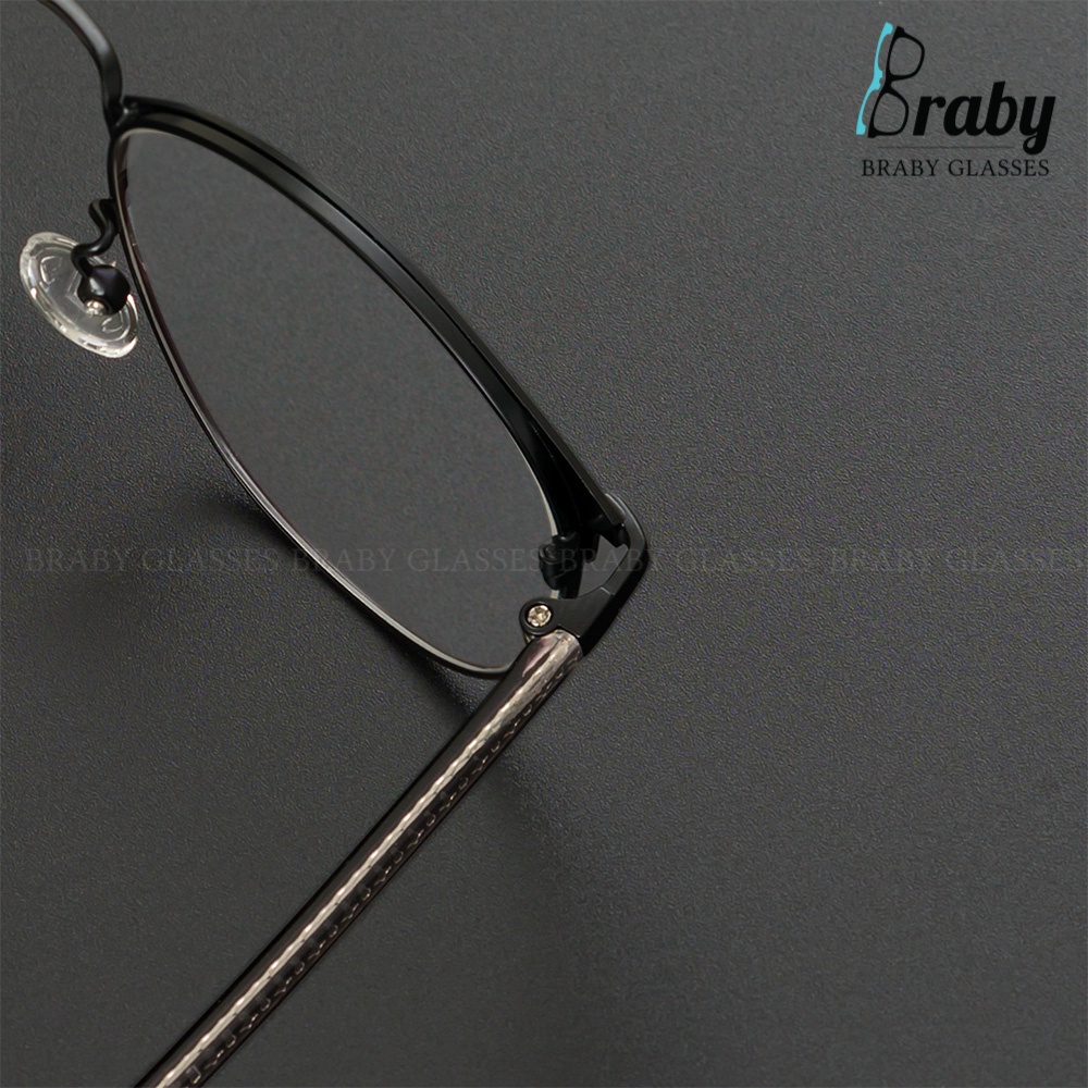Gọng kính cận mắt tròn nửa gọng thời trang nam nữ Braby Glasses chất liêu Thép chống gỉ bọc nhựa tinh tế sang trọng Mk31