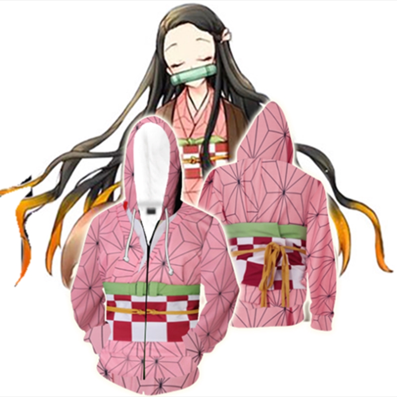 Áo khoác hoodie phối dây kéo phong cách Anime Demon Slayer Kimetsu no Yaiba Kamado Tanjirou Nezuko