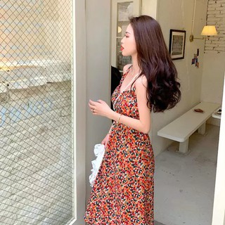 Đầm lụa hàn SEFA họa tiết hai dây
