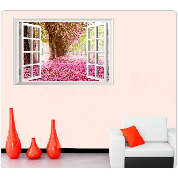 Decal trang trí Cửa sổ Rùng Cây Hồng