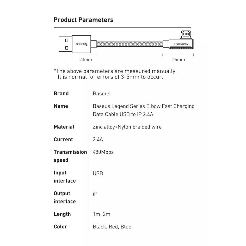 Cáp sạc và dữ liệu usb-iP dòng sạc 2.4A Baseus Legend Series