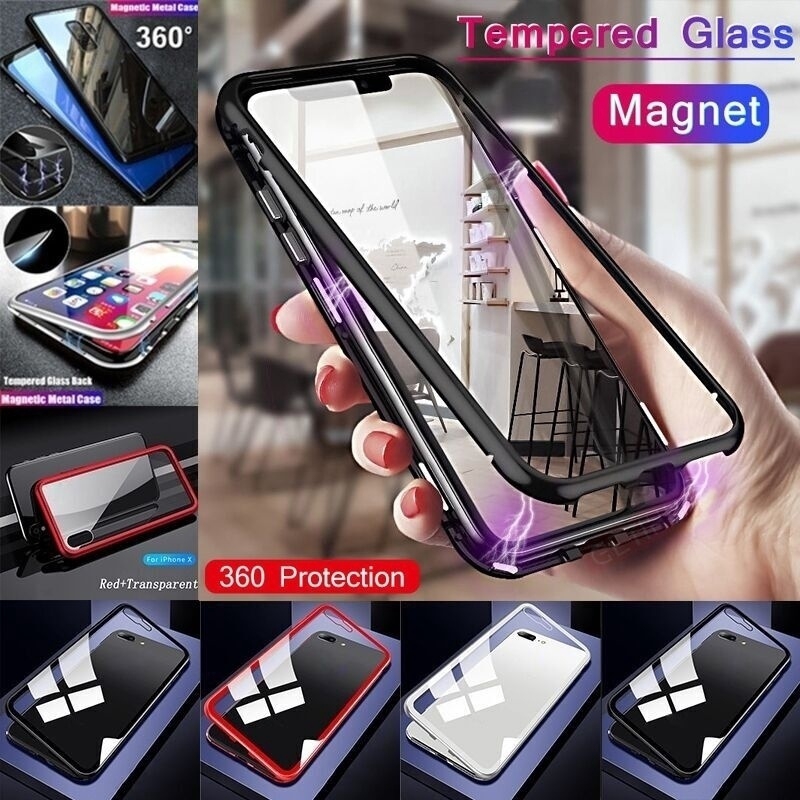 Ốp Điện Thoại Mặt Kính Cường Lực Viền Kim Loại Từ Tính Cho iPhone 12 Pro Max Mini 11 Pro Max 6s 7 8plus X Xs Xr