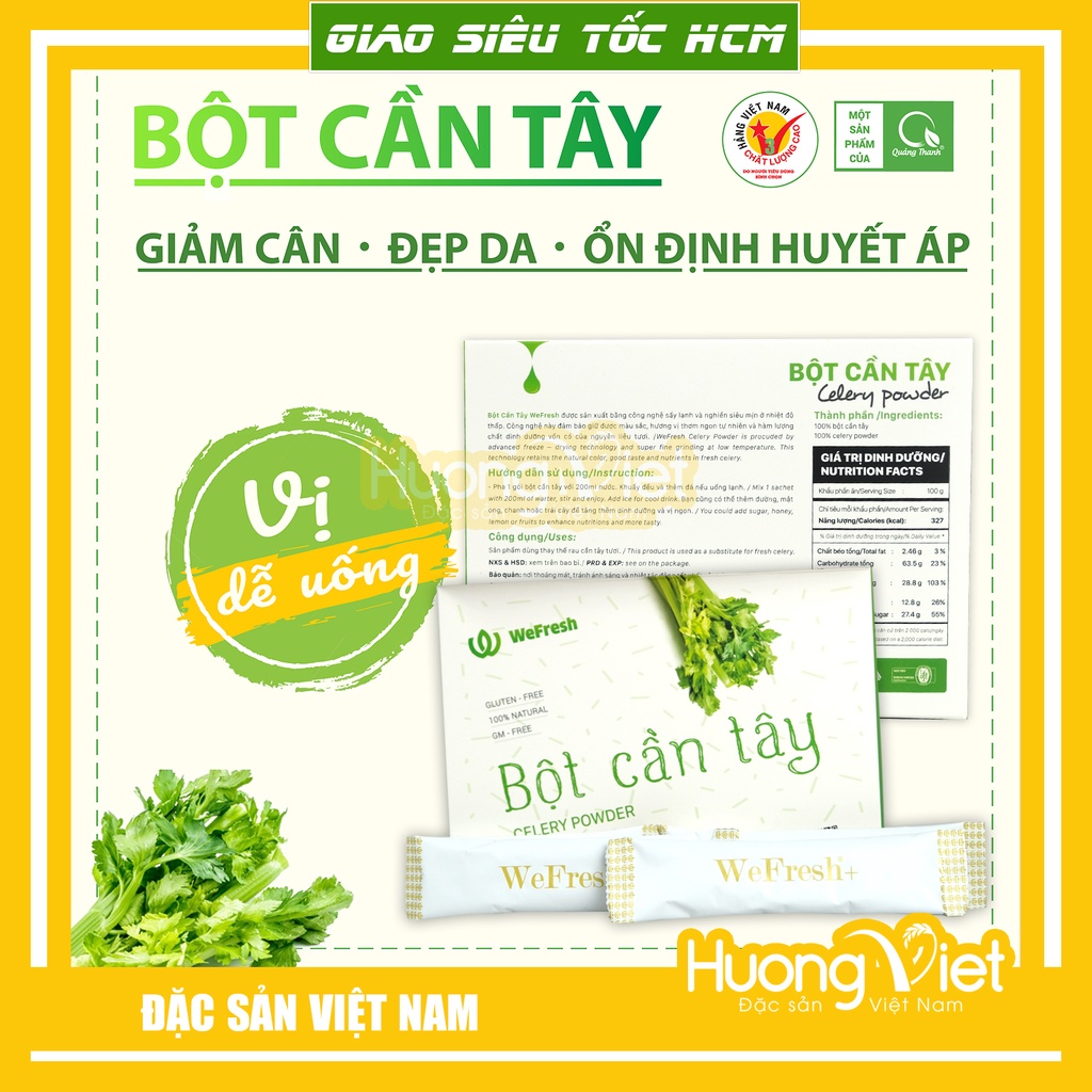 Bột cần tây nguyên chất We Fresh- Quảng Thanh, hộp 15gói x 3g, đẹp dáng sáng da, giảm cân, trẻ hóa cơ thể, giúp ngủ ngon