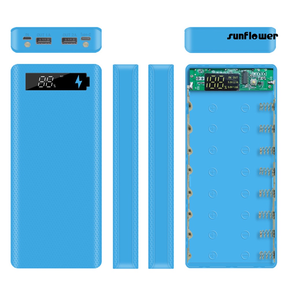 Vỏ Pin Sạc Dự Phòng Micro USB Type-C 18650 Màn Hình LCD DIY