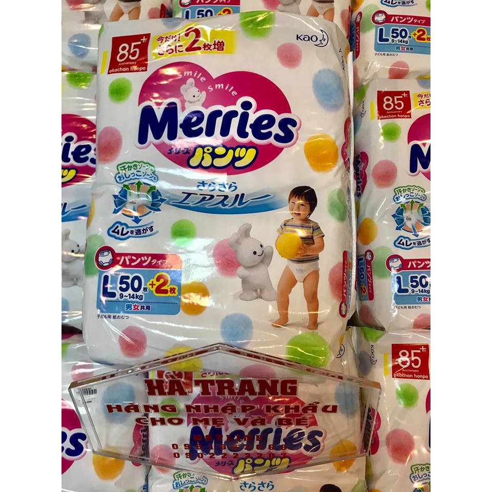 Bỉm Merries nội địa size L quần 50 + 2 quần (9-14kg)