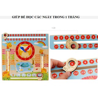 ĐỒ CHƠI GỖ MONTESSORI ĐỒNG HỒ LỊCH THỜI TIẾT HÌNH CON HƯU