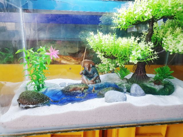 COMBO HỒ CÁ TRANG TRÍ SUỔI GIẢ NHÂN TẠO 38x17x22CM