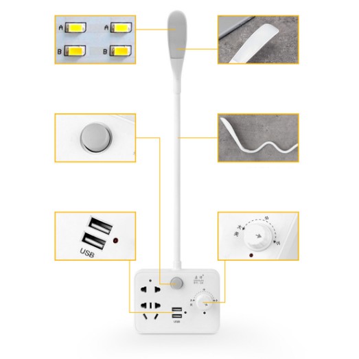 Ổ cắm điện đa năng 3in1 kiêm đèn bàn và cổng sạc điện thoại 2.1A/5V