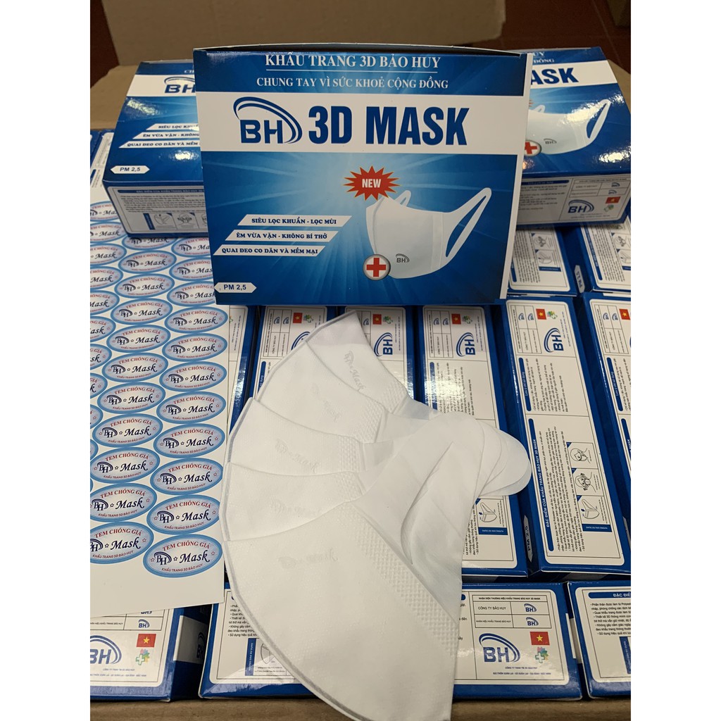 Khẩu trang 3D mask Bảo Huy công nghệ Nhật Bản chống bụi cao cấp hộp 50 cái loại họa tiết trơn | BigBuy360 - bigbuy360.vn