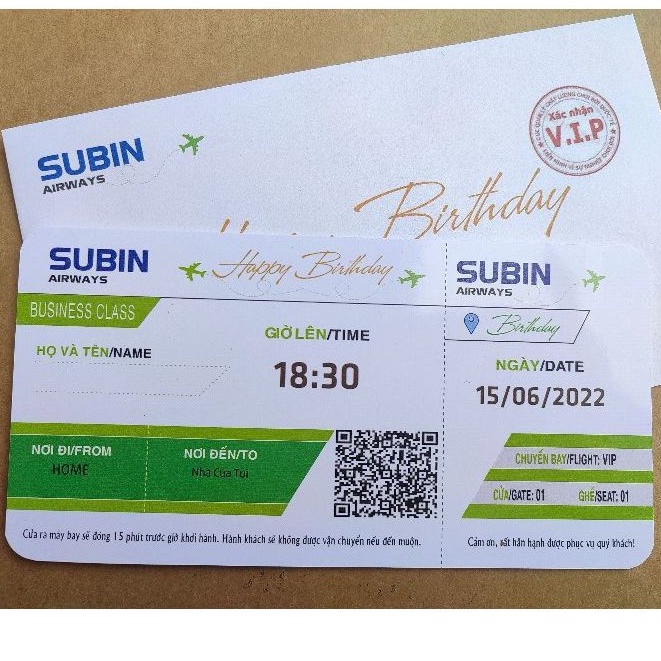 Thiệp sinh nhật kiểu vé máy bay no.02