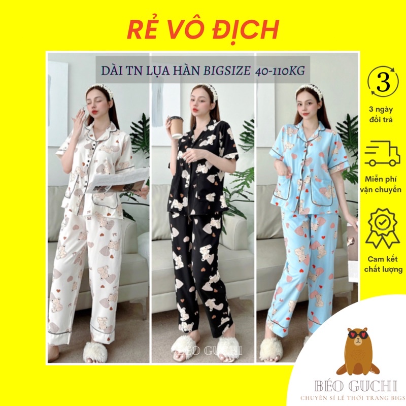 [Có form nhỏ] Dài TN truyền thống K2TTGAU Béo Guchi Pijama Bigsize - Lụa Hàn mềm mịn mát - Đồ bộ nữ xinh