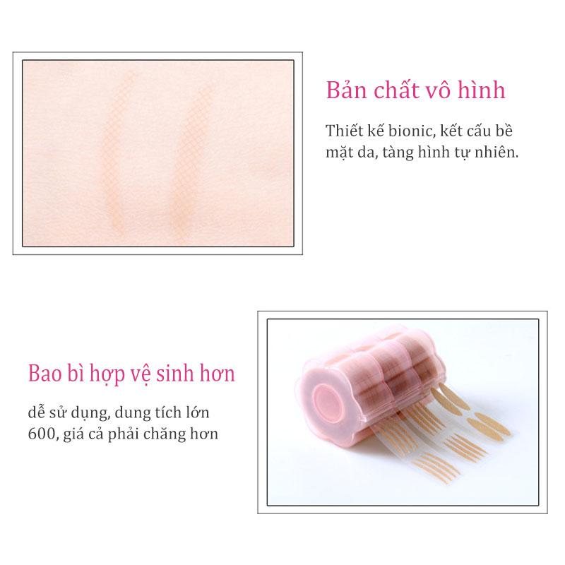 Bộ 600 miếng sticker ren lưới hình ô liu hai mặt vô hình siêu dính dùng để tạo mắt hai mí[Ba hình dạng được vậ-SYP-A