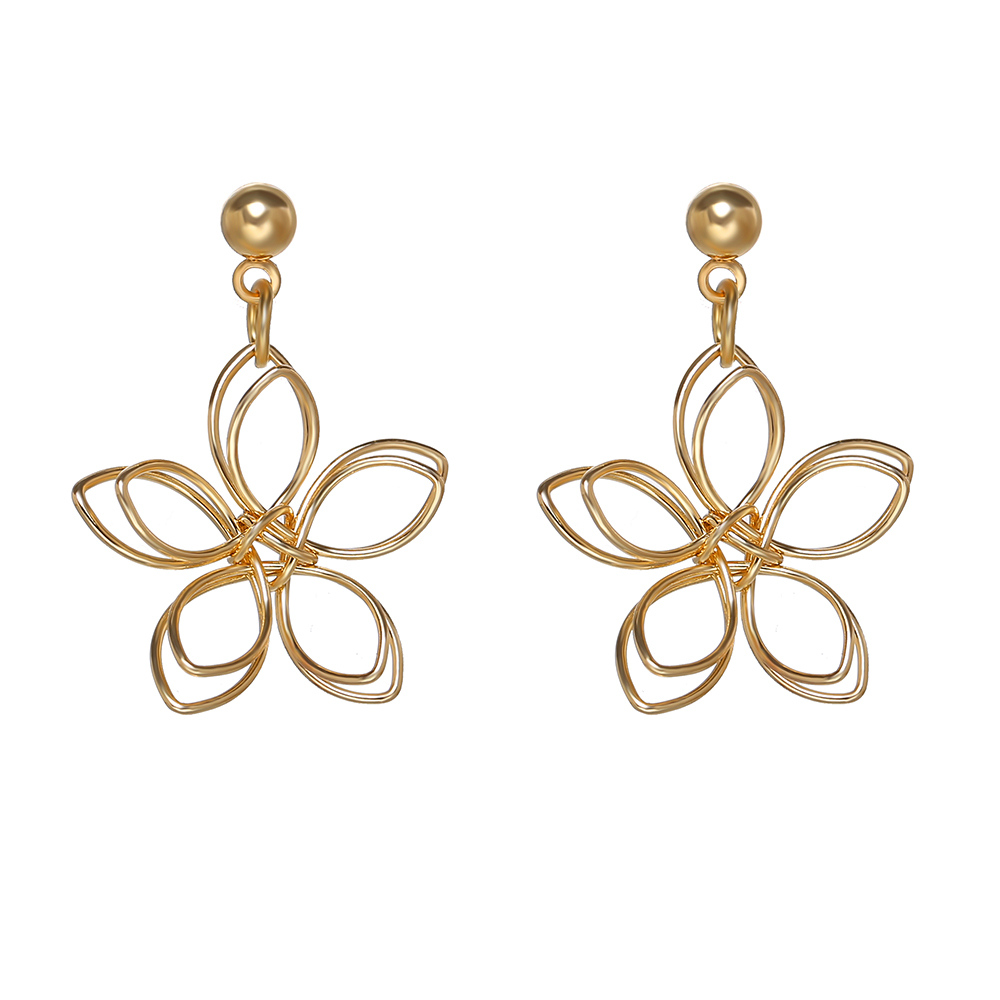 Elegant Temperament Drop Earring Korean Fashion Geometry Flower Gold Earring Women Jewelry Accessories