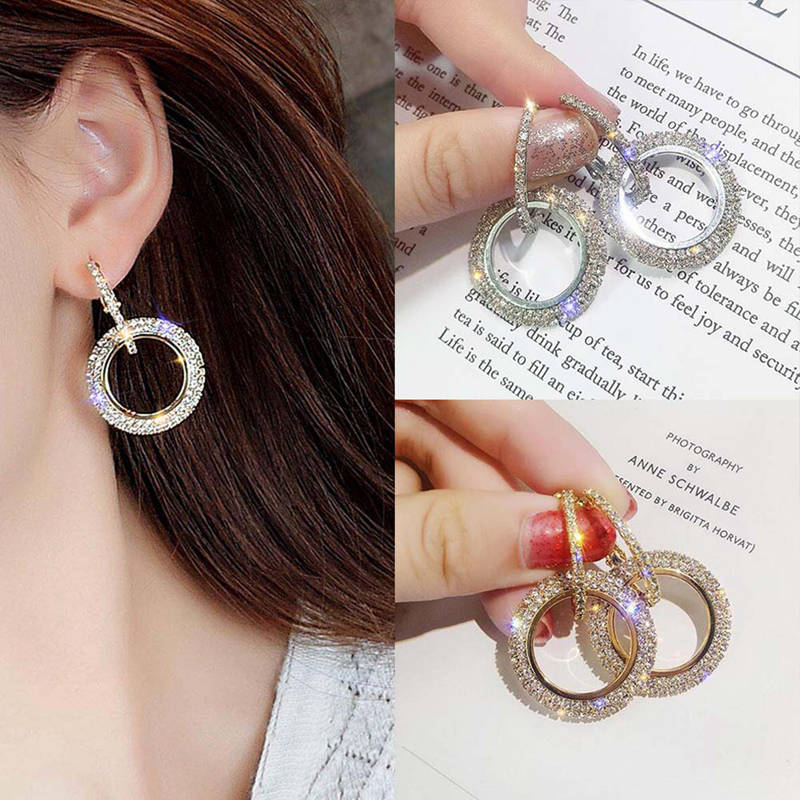 Tmdbyx 1 Đôi Khuyên Tai Tròn Lấp Lánh Thời Trang Cho Nữ