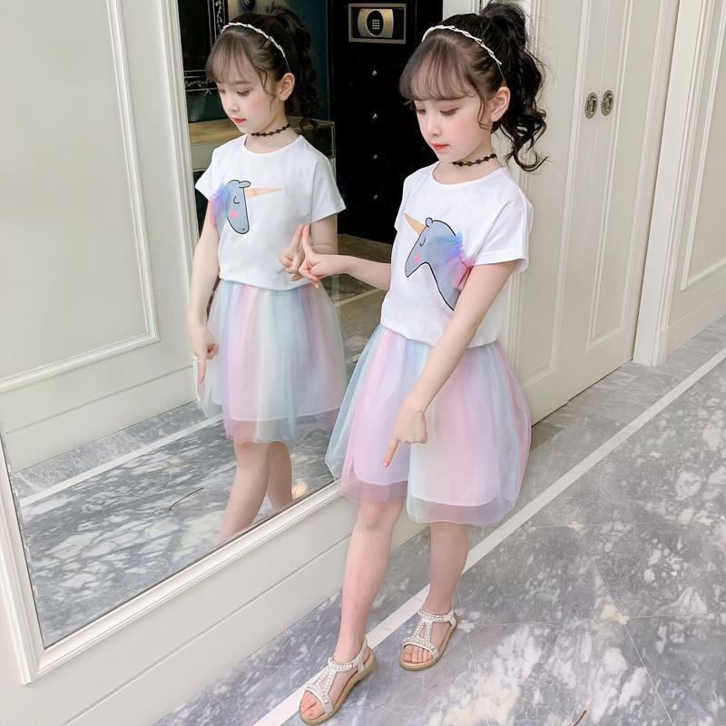 Sét váy cộc tay phối chân cầu vồng hoạ tiết ngựa Pony cho bé gái (Cao 110-160cm, nặng 14-40kg) N00961