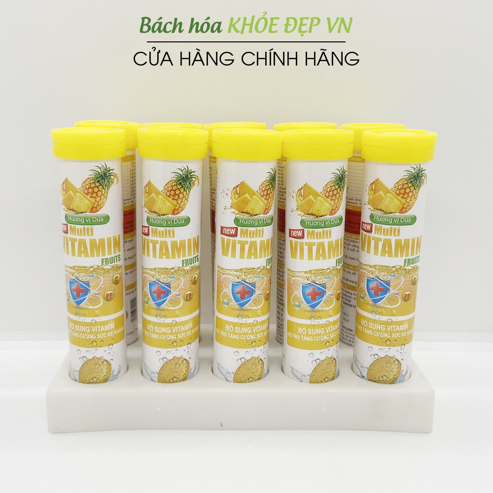 Viên sủi Hương vị dứa New mutivitaminfruit + Vitamin C, B, PP - Tuýp 20 viên