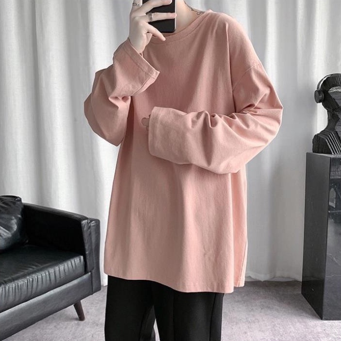 Áo phông trơn tay dài phom rộng dáng unisex trend 2021-Trend Clothing!