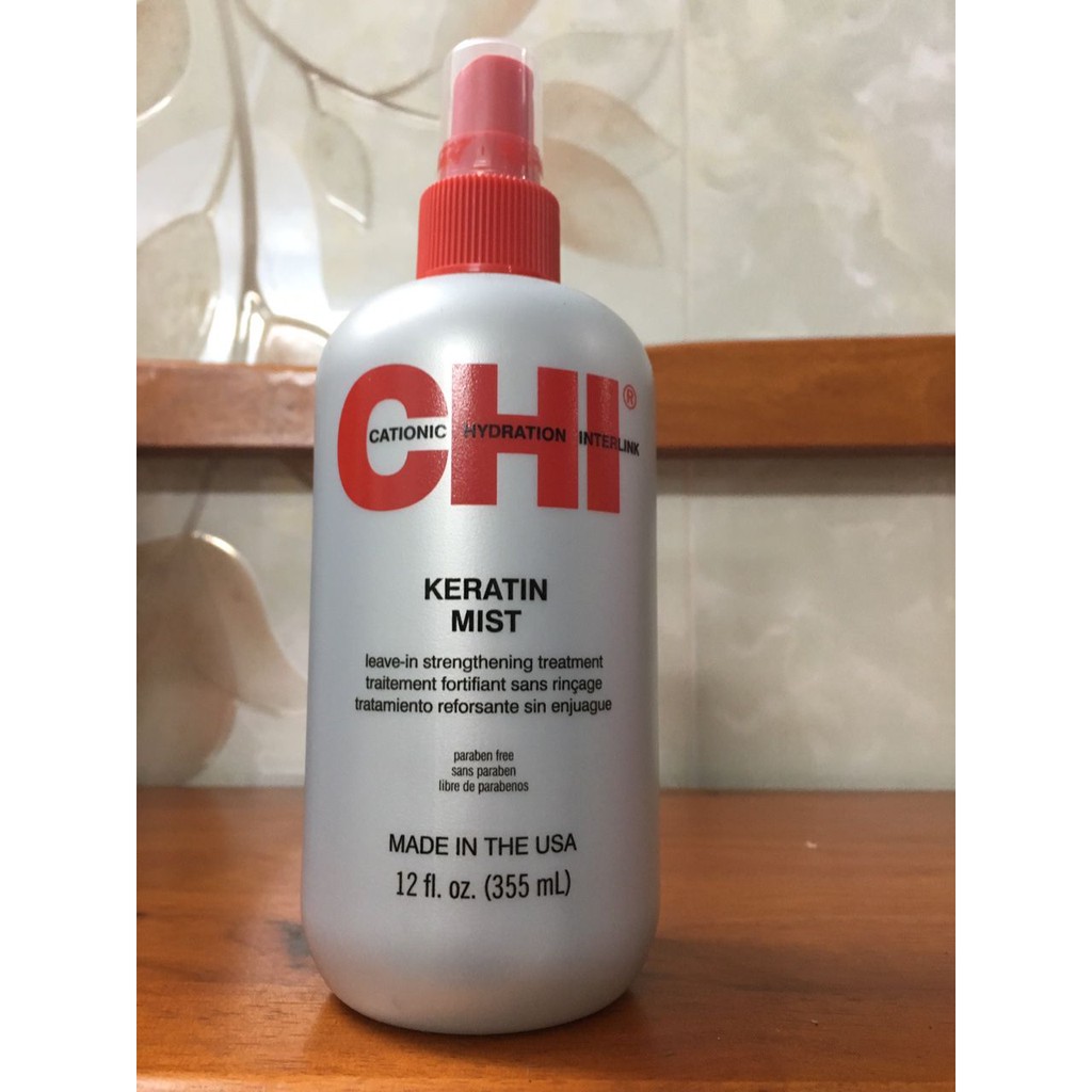 Xịt dưỡng ẩm CHI Keratin Mist Leave In Strengthening Treatment 355ml