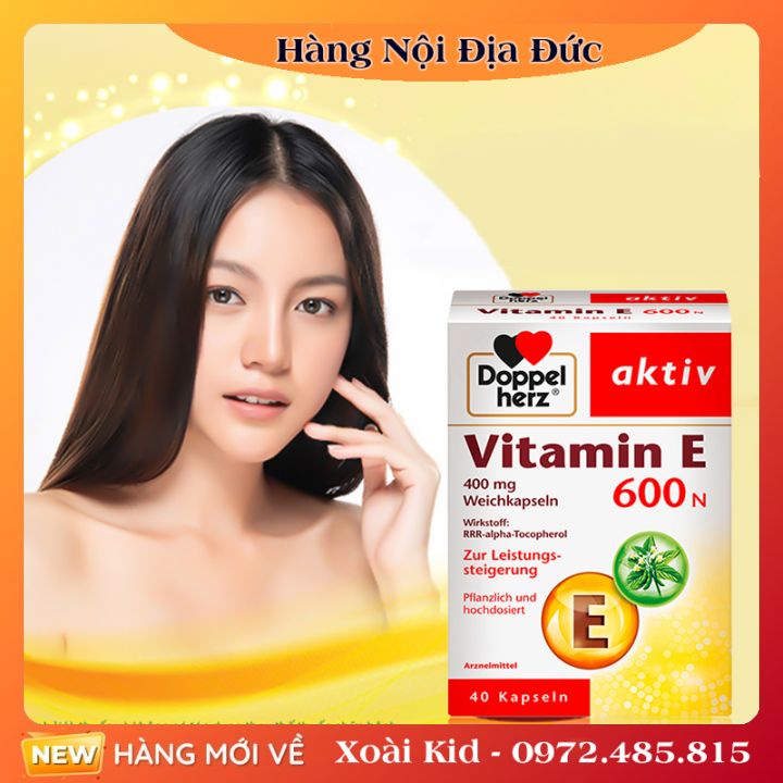 [auth] Viên uống Doppelherz Aktiv Vitamin E 600N của Đức, 40 viên -Nội địa Đức Đủ Bill [Hot]