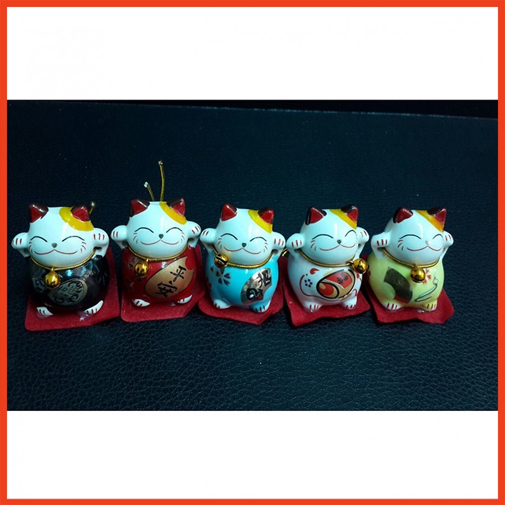 Bộ 5 Tượng Mèo Thần Tài Mini May Mắn Để Bàn, Để Xe Hơi, Trang Trí Decor Nhà Cửa