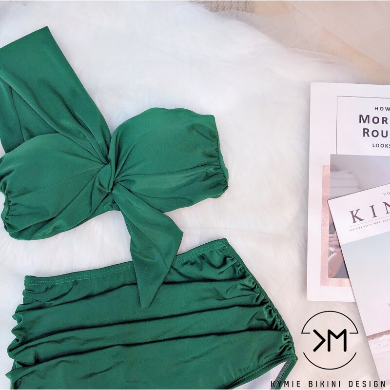 Đồ bơi thiết kế bikini cúp ngực lệch vai quần cạp cao | BigBuy360 - bigbuy360.vn