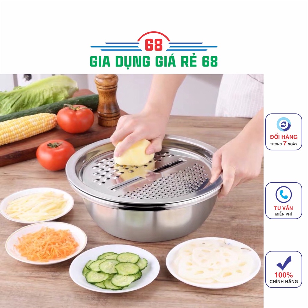 Rổ nạo rau củ kiêm rổ và chậu inox cao cấp đa năng,tiện lợi dùng nhà bếp