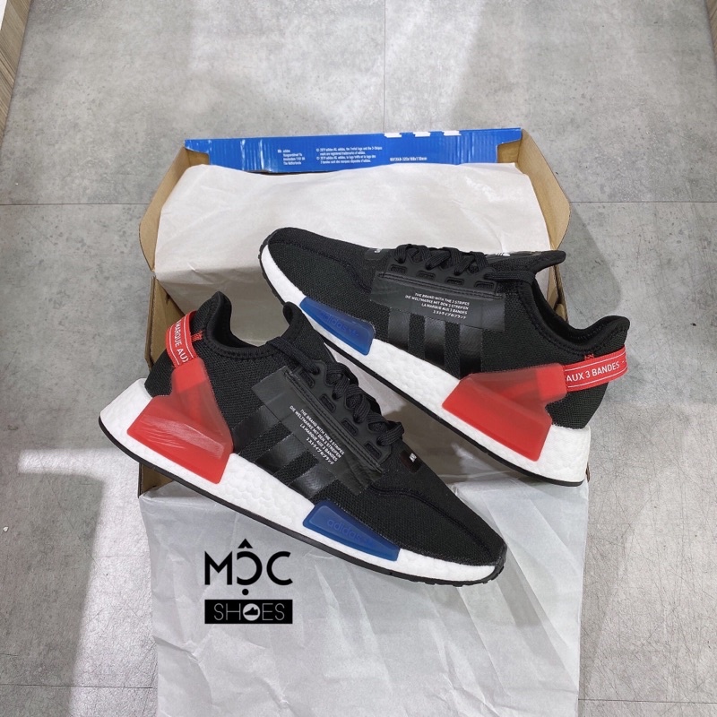 - GIÀY ADIDAS NMD (16) - R1V2 Đen Đế Trắng - 2 Cục Xanh Đỏ - MÀU ĐEN - *2022*