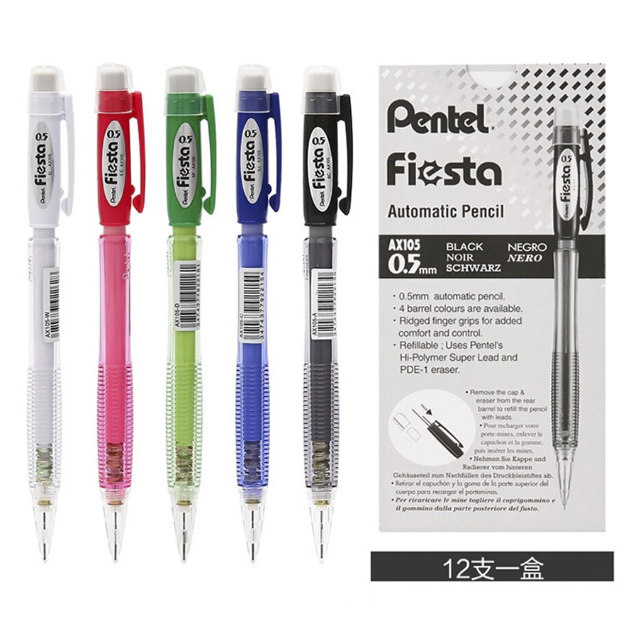 Bút Chì Kim Pentel Fiesta AX105 Ngòi 0.5mm | Thiết Kế Thân Trong Đẹp Mắt | Trang Bị Đầu tẩy | 4 Màu Vỏ