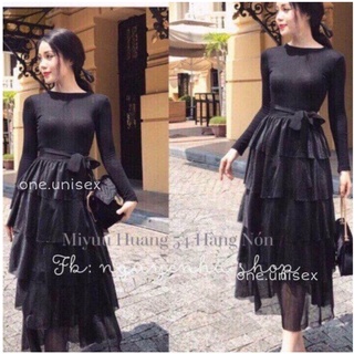[🎁TẶNG QUÀ TRI ÂN]Chân váy 5 tầng vải voan nhũ dài 2 màu đen và kem [video+ảnh thật]