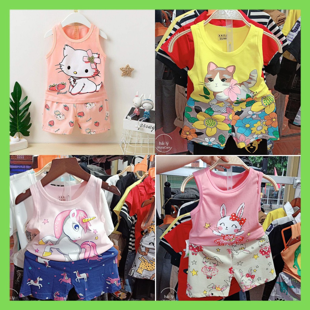 quần áo bé gái bộ ba lỗ bé gái chất cotton cho trẻ từ 1 đến 6 tuổi thời trang bé sét trang phục sang chảnh đi học đi