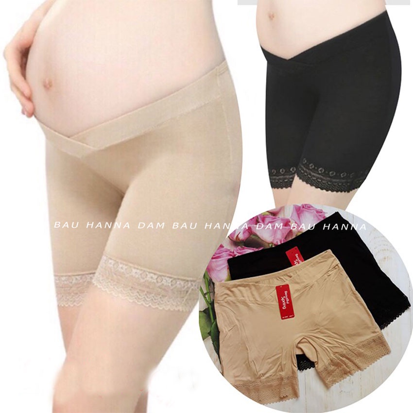 [FREE SIZE 52-75KG] Quần đùi bầu cạp chéo mặc ngủ và mặc trong váy cho bà bầu vải lụa chéo cotton co dãn thoải mái mát