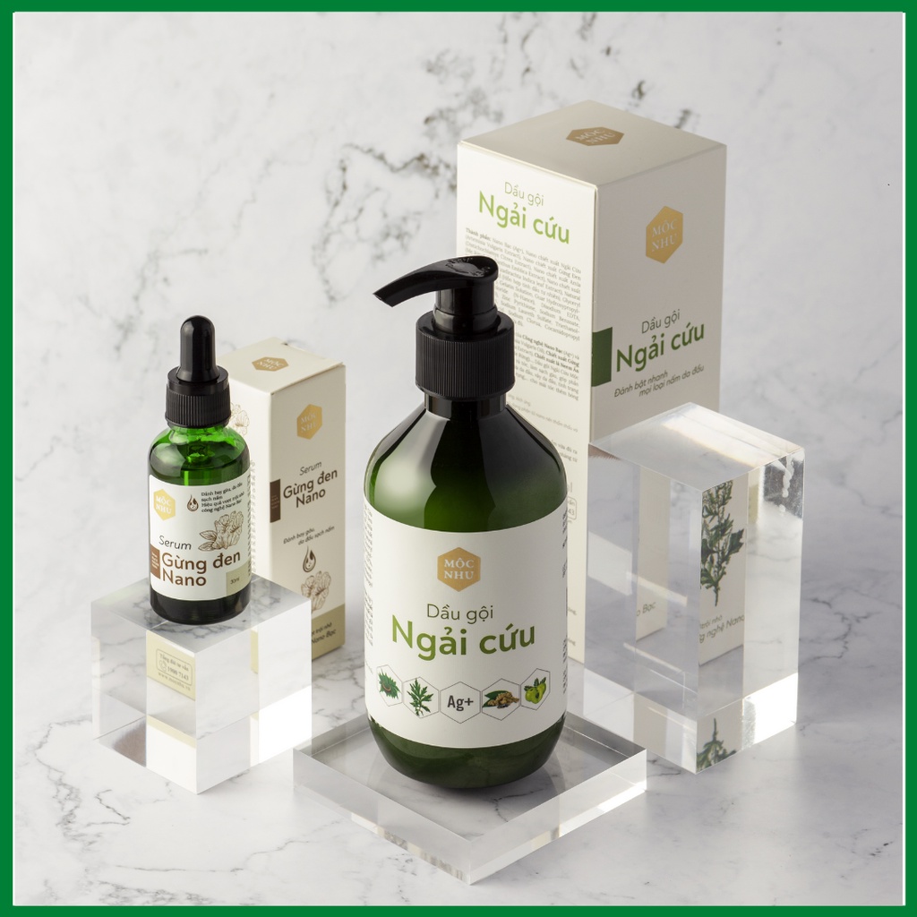 Combo 2 Serum Nano Gừng Đen và 1 Dầu Gội Ngải Cứu Mộc Nhu - Giải Pháp Cho Da Đầu Nấm Gàu