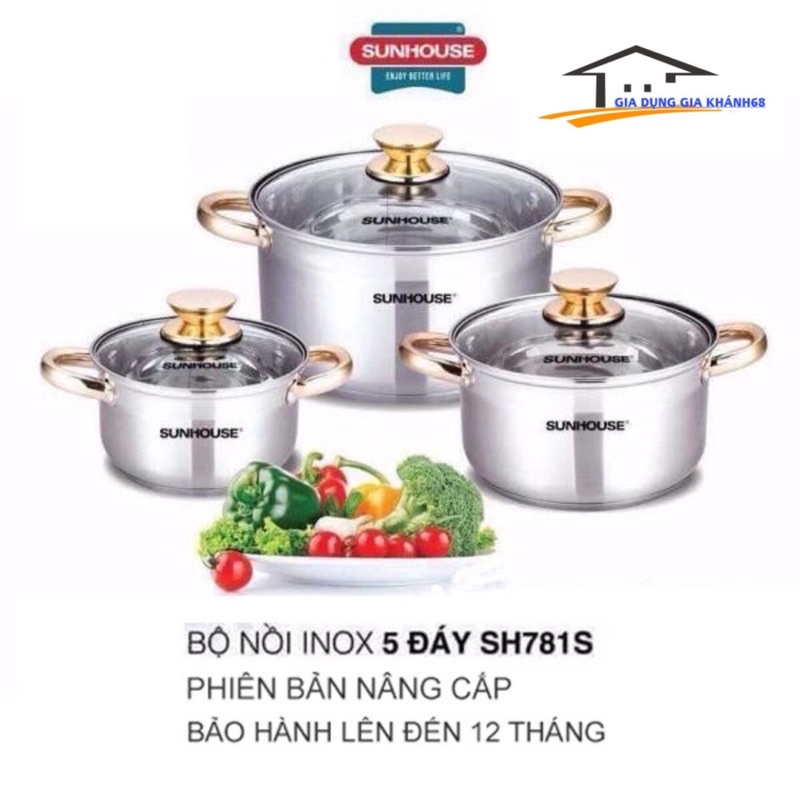 Bộ Nồi 5 Đáy Bếp Từ Sunhouse SH781 hàng chính hãng BH 12 THÁNG