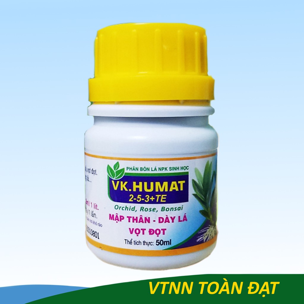 Phân Bón Lá NPK Sinh Học VK HUMAT lọ 50ml, Mập Thân, Dày Lá, Vọt Đọt