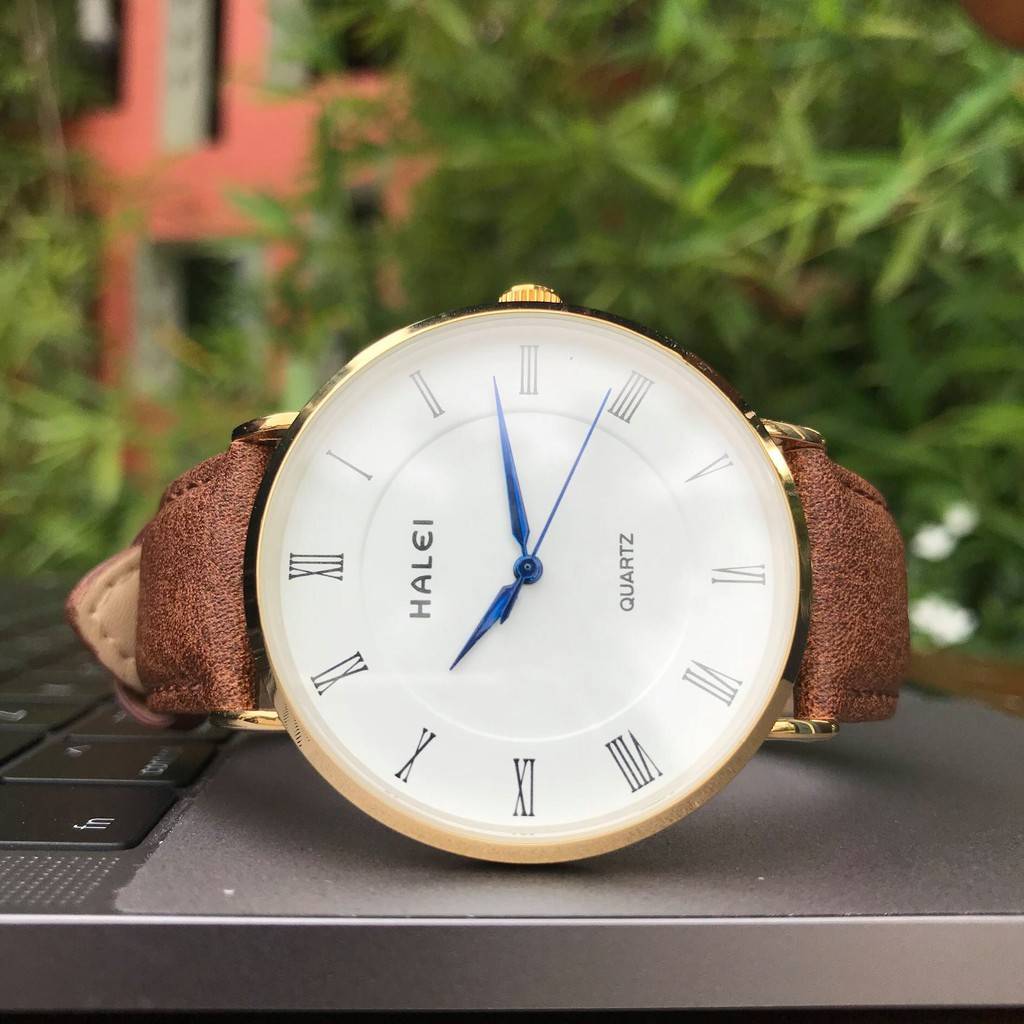 Đồng Hồ Nam Halei Dây Da Nâu Mặt Trắng Kim Xanh Chống Nước Tuyệt Đối | BigBuy360 - bigbuy360.vn