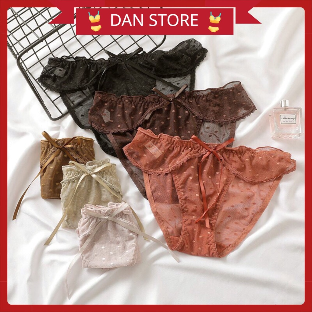 Quần Lót Nữ - Quần Lót Ren Nữ họa tiết chấm bi viền bèo phối nơ điệu đà DAN STORE MÃ 0402