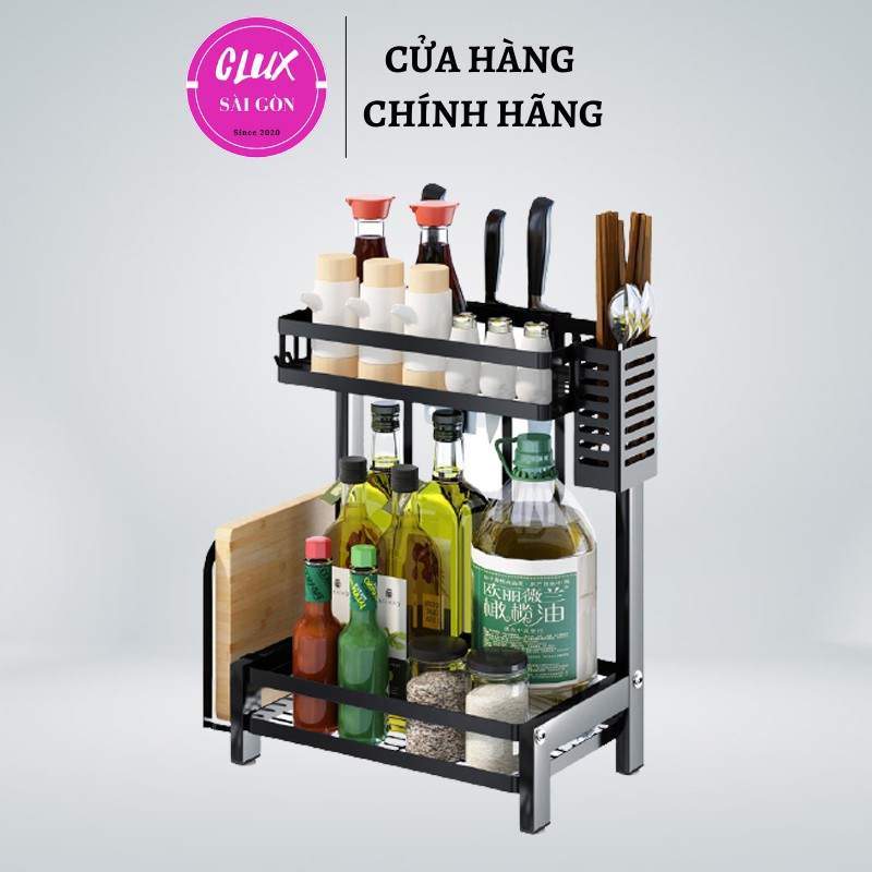 Kệ đựng gia vị 2 tầng, kệ đựng dụng cụ, gia vị nhà bếp bằng inox sơn tĩnh điện cao cấp