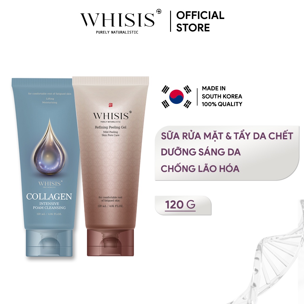 Combo Trẻ Mãi Không Già WHISIS Gồm Sữa Rửa Mặt Collagen Chống Lão Hóa Và Gel Tẩy Tế Bào Chết Đông Y 120ml