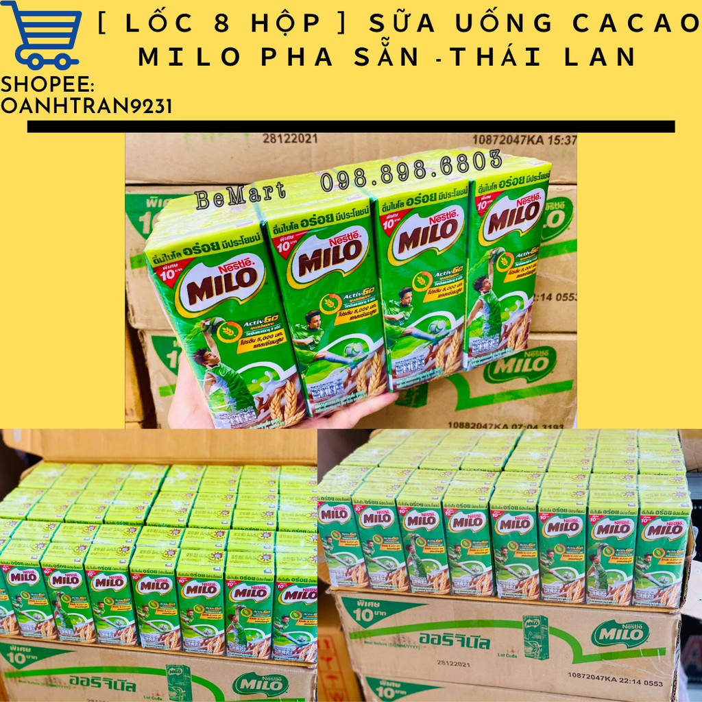 [ Lốc 8 Hộp ] SỮA UỐNG CACAO MILO PHA SẴN Thái Lan