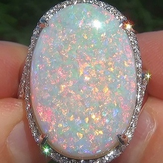 Nhẫn Đính Hôn Nữ Đính Đá Opal Lửa Tự Nhiên