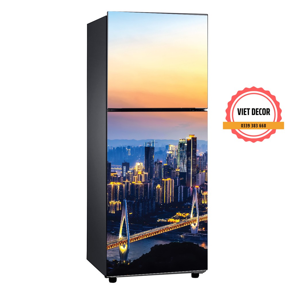 Miếng dán Tủ lạnh Thành Phố - Dày dặn, Chống thấm nước - Decal dán Tủ lạnh nhiều Kích cỡ - Màu sắc Đẹp - Viet Decor