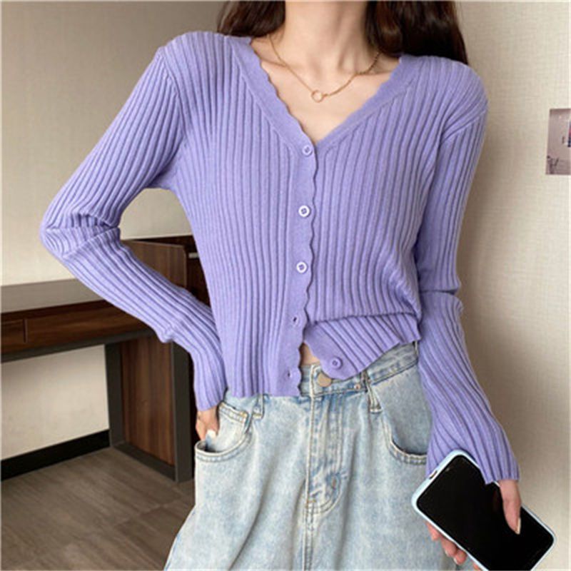 Áo Khoác Cardigan Dệt Kim Mỏng Tay Dài Cổ Chữ V Thời Trang Mùa Thu  Mới Cho Nữ